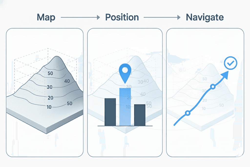 Strategy flow: Map → Position → Navigate